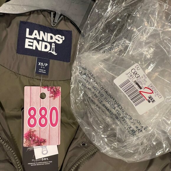 NWT Lands' End Women's 600 Down Winter Long Coat w Hood Forest Moss XS Petite - Picture 13 of 13